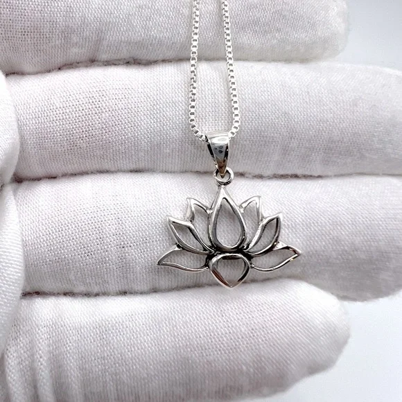 .925 Sterling Silver Lotus Flower Necklace - Picture 10 of 14